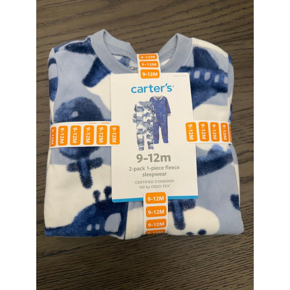 Carter’s 2-Pack Fleece Footed Sleepers Airplanes Moose 9-12M NWT